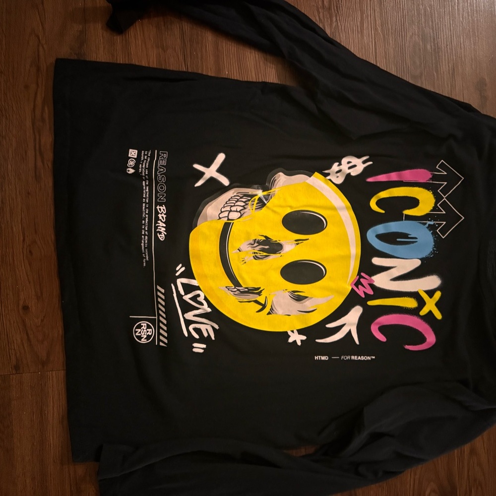 Reason Black Long Sleeve Tee with Colorful Graphic